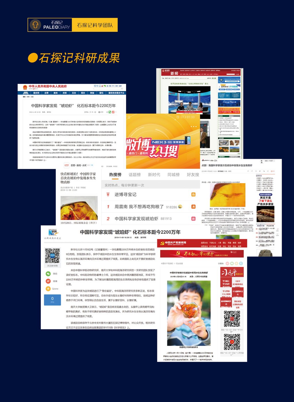 新华社、中央政府网等报道琥珀虾化石发现